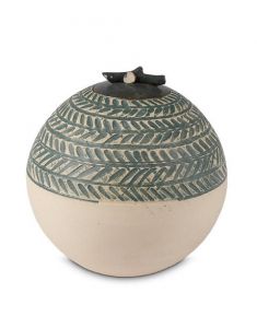 Handgefertigt Keramikurne mit grau grüne Streifen